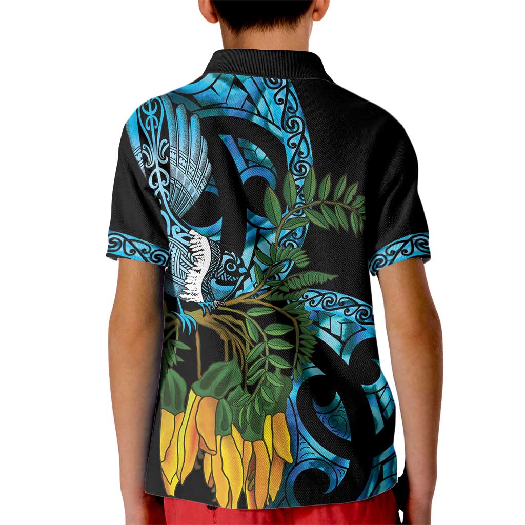 Turquoise New Zealand Kowhai And Piwakawaka Kid Polo Shirt Maori Ngaru Paua Shell LT14 - Polynesian Pride