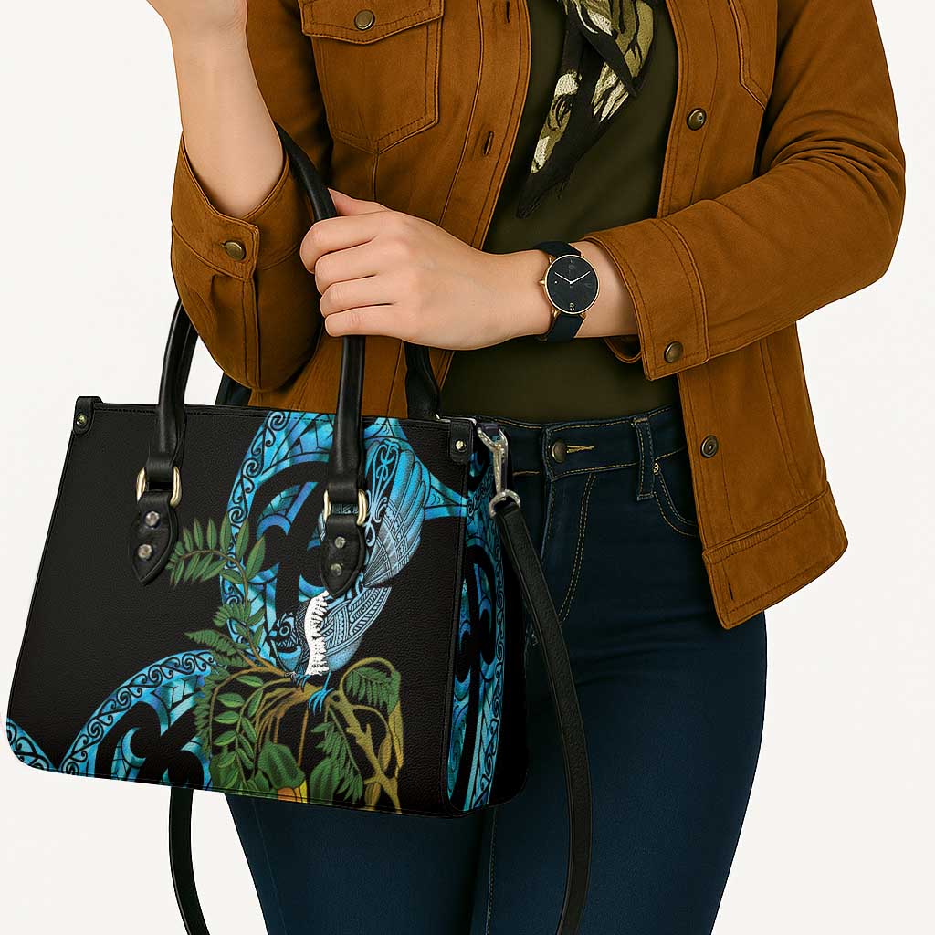 Turquoise New Zealand Kowhai And Piwakawaka Leather Bag Maori Ngaru Paua Shell LT14 - Polynesian Pride