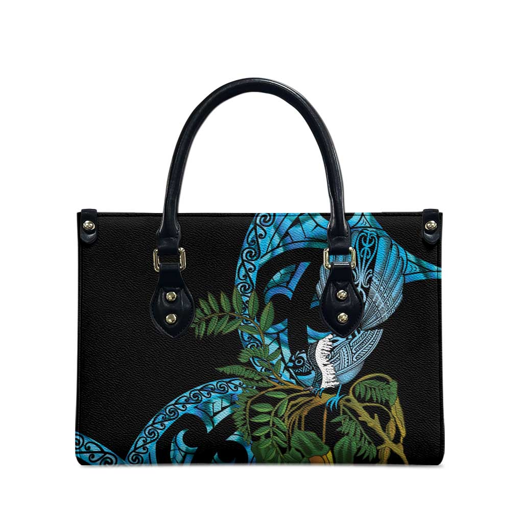 Turquoise New Zealand Kowhai And Piwakawaka Leather Bag Maori Ngaru Paua Shell LT14 - Polynesian Pride