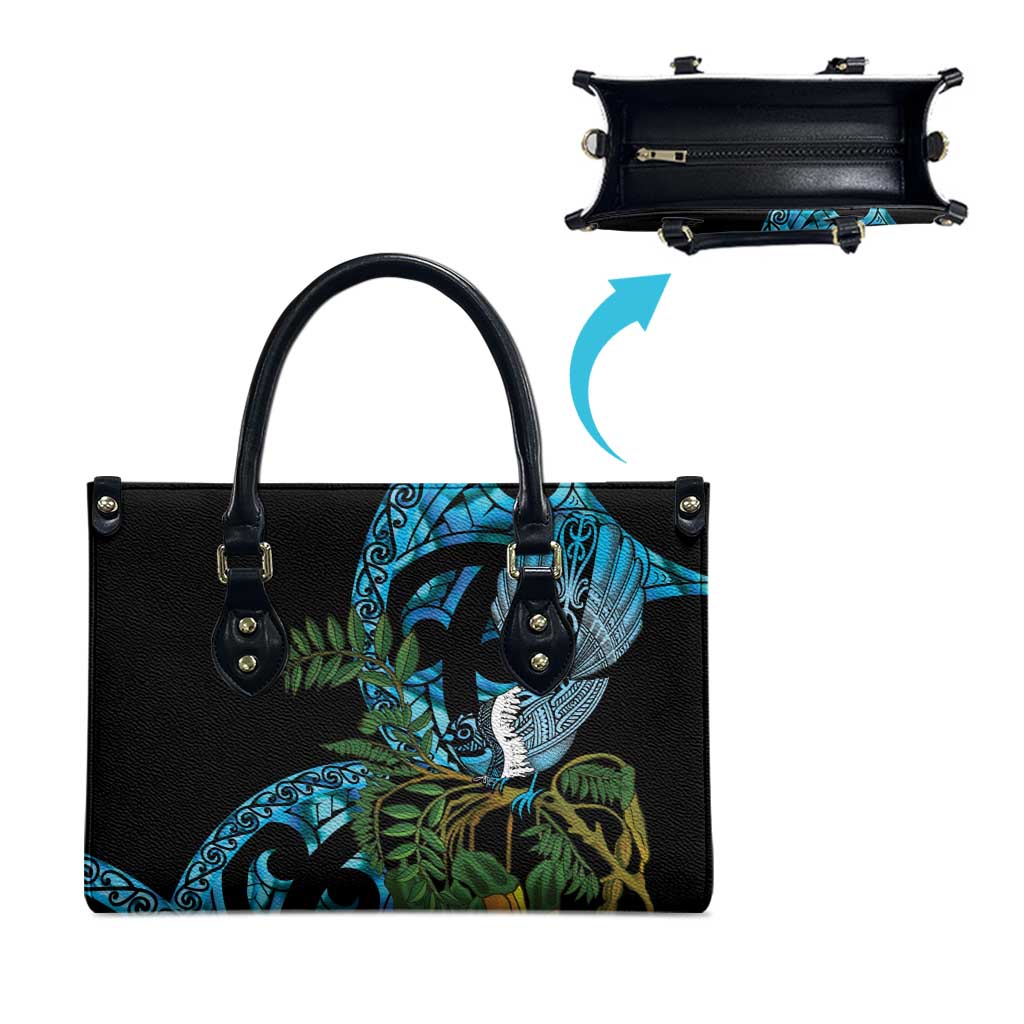 Turquoise New Zealand Kowhai And Piwakawaka Leather Bag Maori Ngaru Paua Shell LT14 - Polynesian Pride