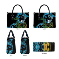 Turquoise New Zealand Kowhai And Piwakawaka Leather Bag Maori Ngaru Paua Shell LT14 - Polynesian Pride