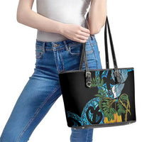 Turquoise New Zealand Kowhai And Piwakawaka Leather Tote Bag Maori Ngaru Paua Shell LT14 - Polynesian Pride