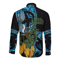 Turquoise New Zealand Kowhai And Piwakawaka Long Sleeve Button Shirt Maori Ngaru Paua Shell LT14 - Polynesian Pride