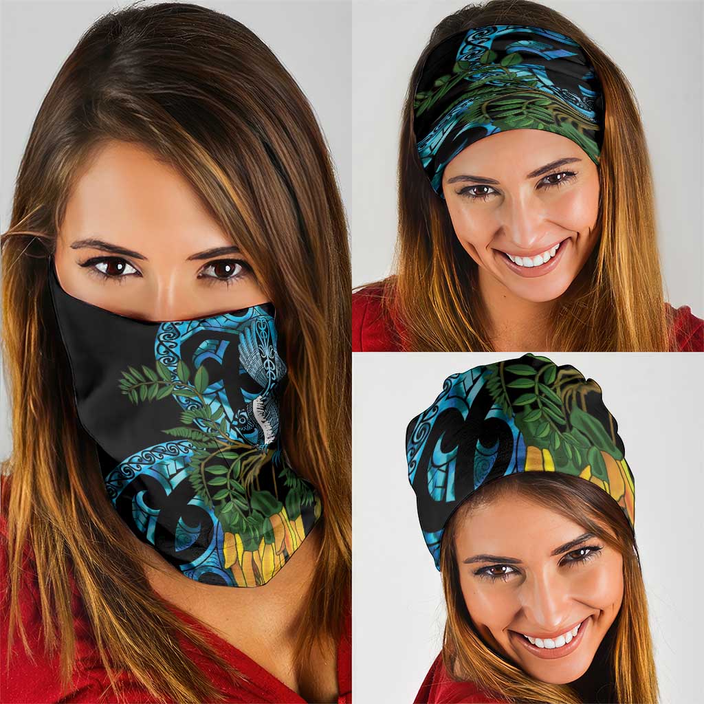 Turquoise New Zealand Kowhai And Piwakawaka Neck Gaiter Maori Ngaru Paua Shell LT14 - Polynesian Pride