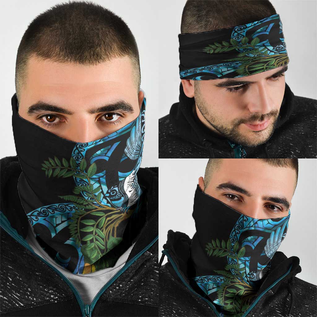 Turquoise New Zealand Kowhai And Piwakawaka Neck Gaiter Maori Ngaru Paua Shell LT14 - Polynesian Pride