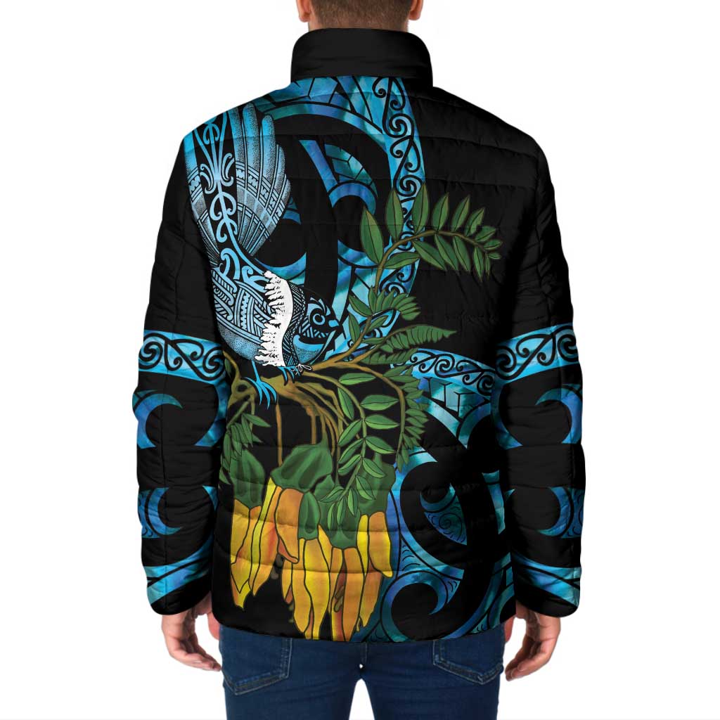 Turquoise New Zealand Kowhai And Piwakawaka Padded Jacket Maori Ngaru Paua Shell LT14 - Polynesian Pride