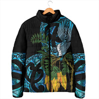 Turquoise New Zealand Kowhai And Piwakawaka Padded Jacket Maori Ngaru Paua Shell LT14 - Polynesian Pride