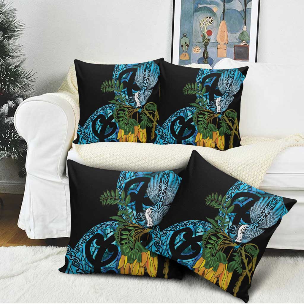 Turquoise New Zealand Kowhai And Piwakawaka Pillow Cover Maori Ngaru Paua Shell LT14 - Polynesian Pride