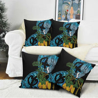 Turquoise New Zealand Kowhai And Piwakawaka Pillow Cover Maori Ngaru Paua Shell LT14 - Polynesian Pride
