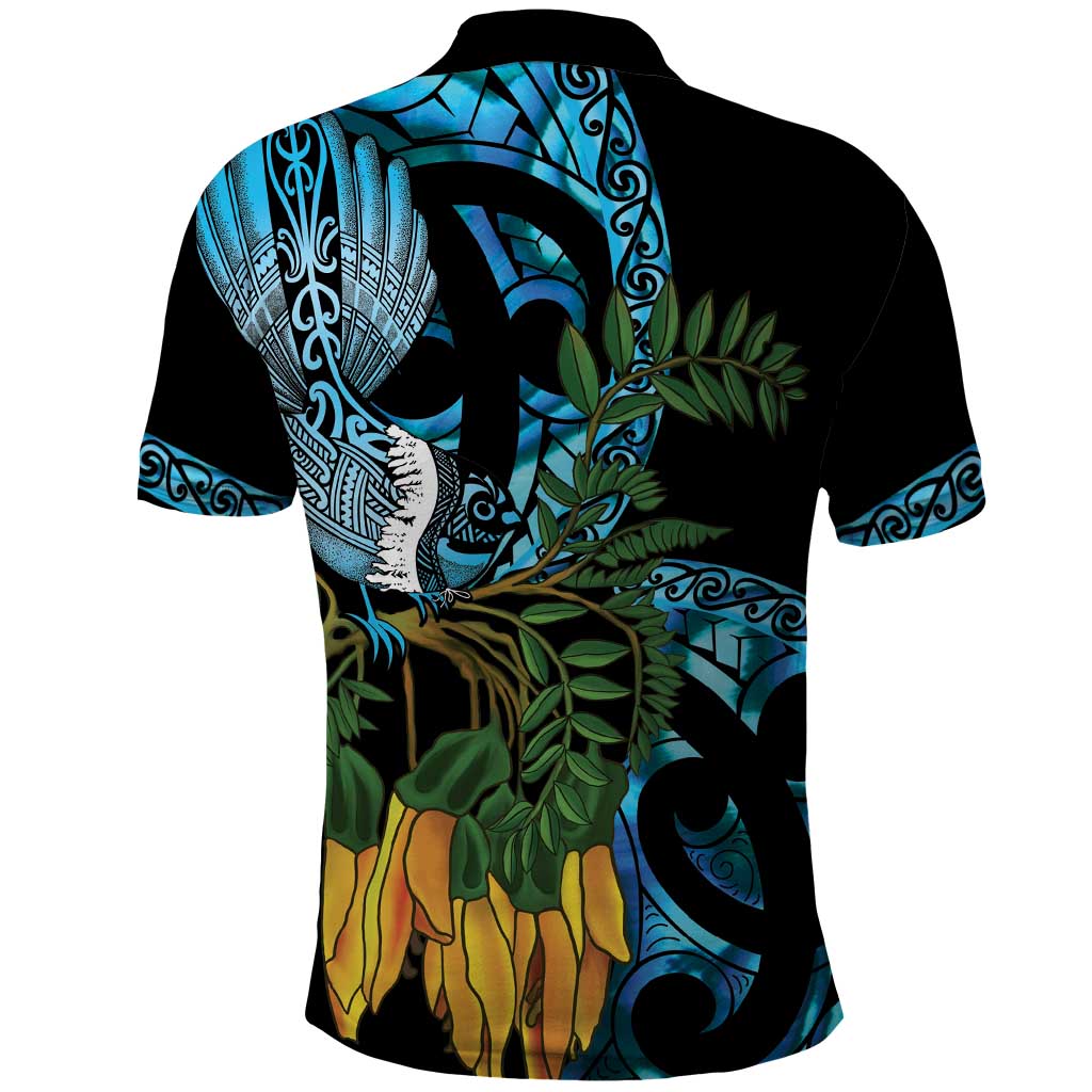 Turquoise New Zealand Kowhai And Piwakawaka Polo Shirt Maori Ngaru Paua Shell LT14 - Polynesian Pride