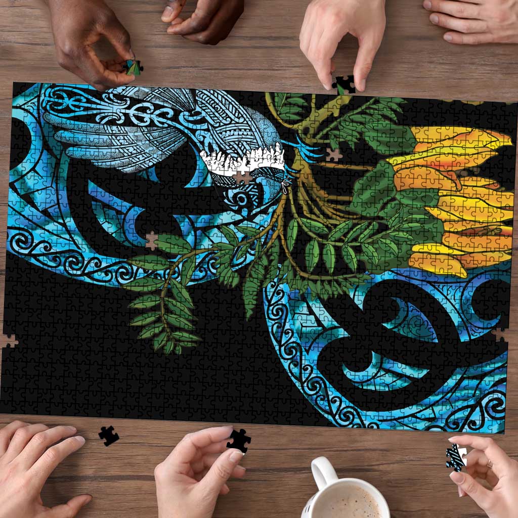 Turquoise New Zealand Kowhai And Piwakawaka Puzzle Maori Ngaru Paua Shell LT14 - Polynesian Pride
