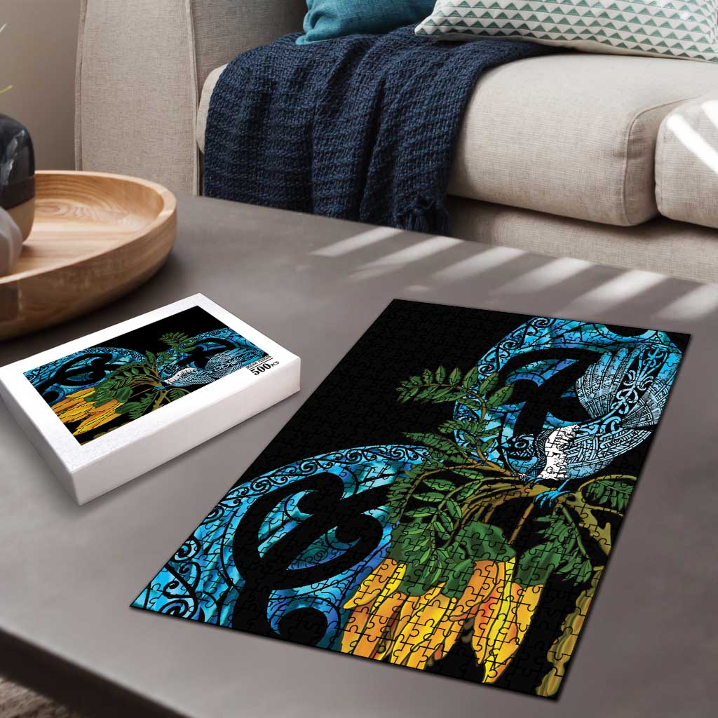 Turquoise New Zealand Kowhai And Piwakawaka Puzzle Maori Ngaru Paua Shell LT14 - Polynesian Pride