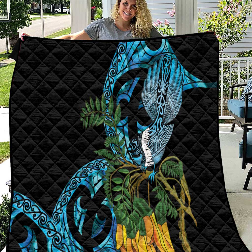 Turquoise New Zealand Kowhai And Piwakawaka Quilt Maori Ngaru Paua Shell LT14 Turquoise - Polynesian Pride