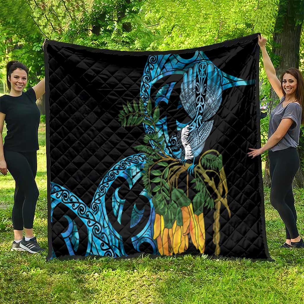 Turquoise New Zealand Kowhai And Piwakawaka Quilt Maori Ngaru Paua Shell LT14 - Polynesian Pride