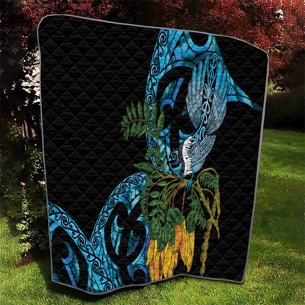 Turquoise New Zealand Kowhai And Piwakawaka Quilt Maori Ngaru Paua Shell LT14 - Polynesian Pride