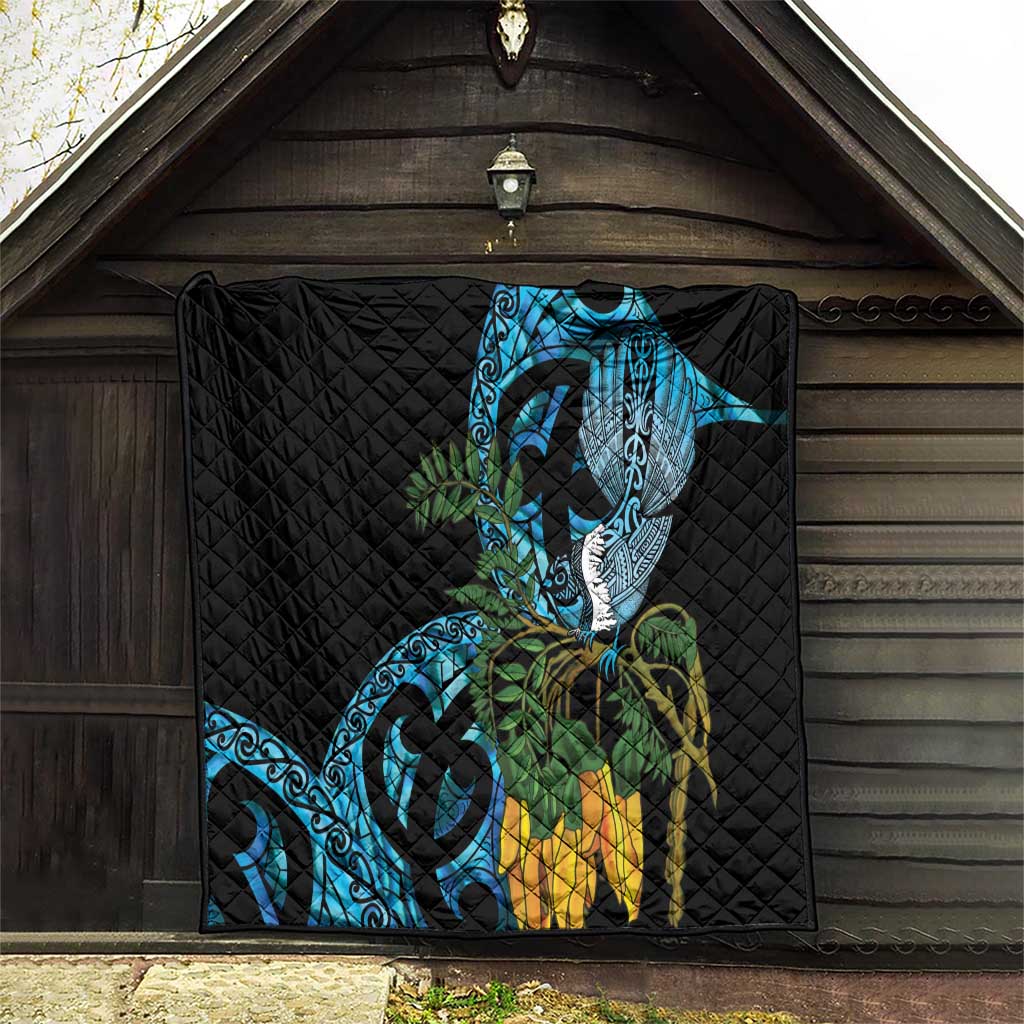 Turquoise New Zealand Kowhai And Piwakawaka Quilt Maori Ngaru Paua Shell LT14 - Polynesian Pride