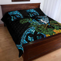 Turquoise New Zealand Kowhai And Piwakawaka Quilt Bed Set Maori Ngaru Paua Shell LT14 - Polynesian Pride