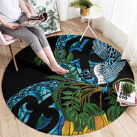 Turquoise New Zealand Kowhai And Piwakawaka Round Carpet Maori Ngaru Paua Shell LT14 - Polynesian Pride