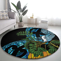 Turquoise New Zealand Kowhai And Piwakawaka Round Carpet Maori Ngaru Paua Shell LT14 - Polynesian Pride