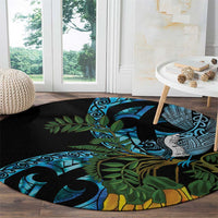Turquoise New Zealand Kowhai And Piwakawaka Round Carpet Maori Ngaru Paua Shell LT14 - Polynesian Pride