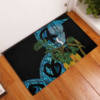 Turquoise New Zealand Kowhai And Piwakawaka Rubber Doormat Maori Ngaru Paua Shell LT14 - Polynesian Pride