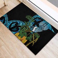 Turquoise New Zealand Kowhai And Piwakawaka Rubber Doormat Maori Ngaru Paua Shell LT14 - Polynesian Pride