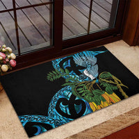 Turquoise New Zealand Kowhai And Piwakawaka Rubber Doormat Maori Ngaru Paua Shell LT14 - Polynesian Pride