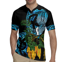 Turquoise New Zealand Kowhai And Piwakawaka Rugby Jersey Maori Ngaru Paua Shell LT14 - Polynesian Pride
