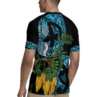Turquoise New Zealand Kowhai And Piwakawaka Rugby Jersey Maori Ngaru Paua Shell LT14 - Polynesian Pride