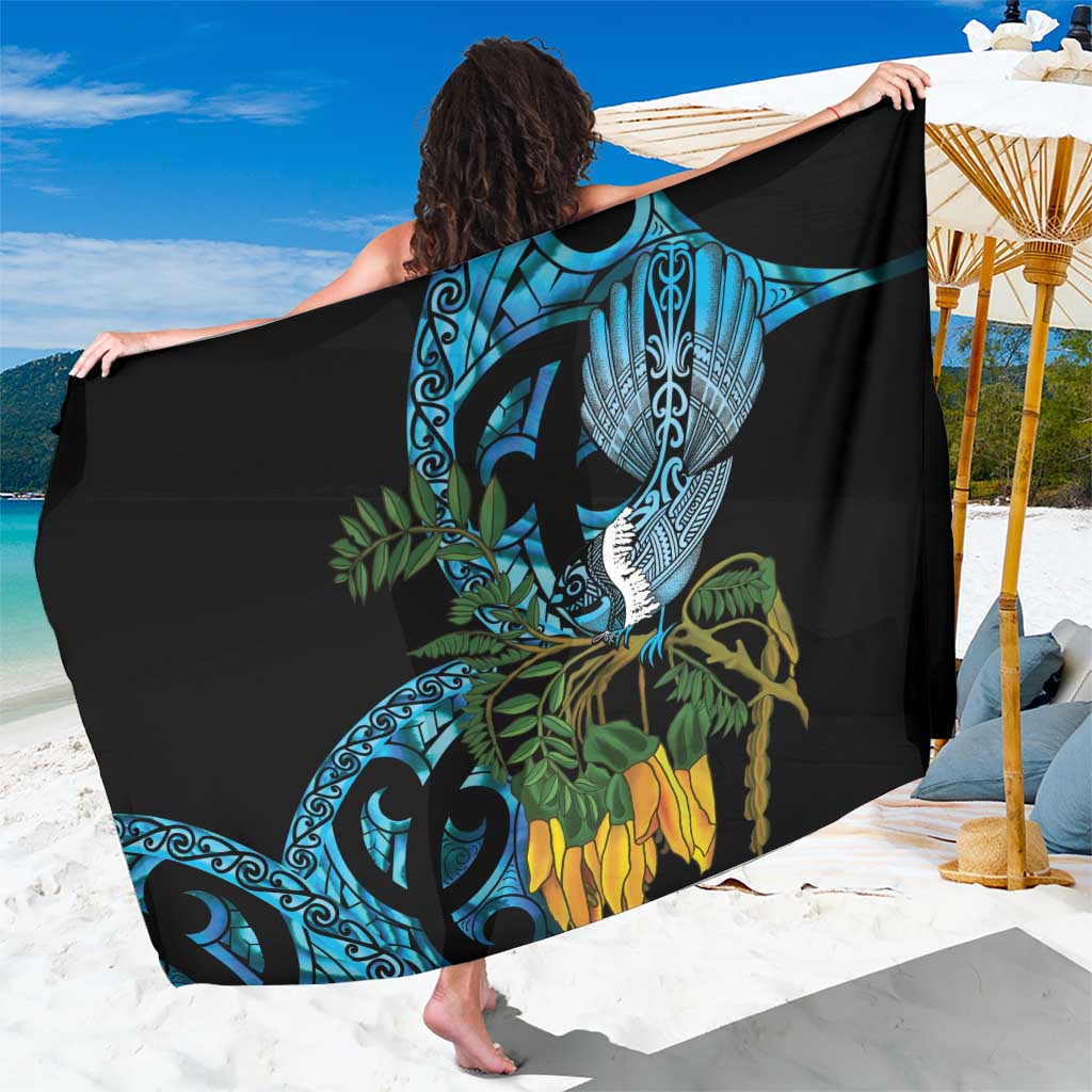Turquoise New Zealand Kowhai And Piwakawaka Sarong Maori Ngaru Paua Shell LT14 One Size 44 x 66 inches Turquoise - Polynesian Pride