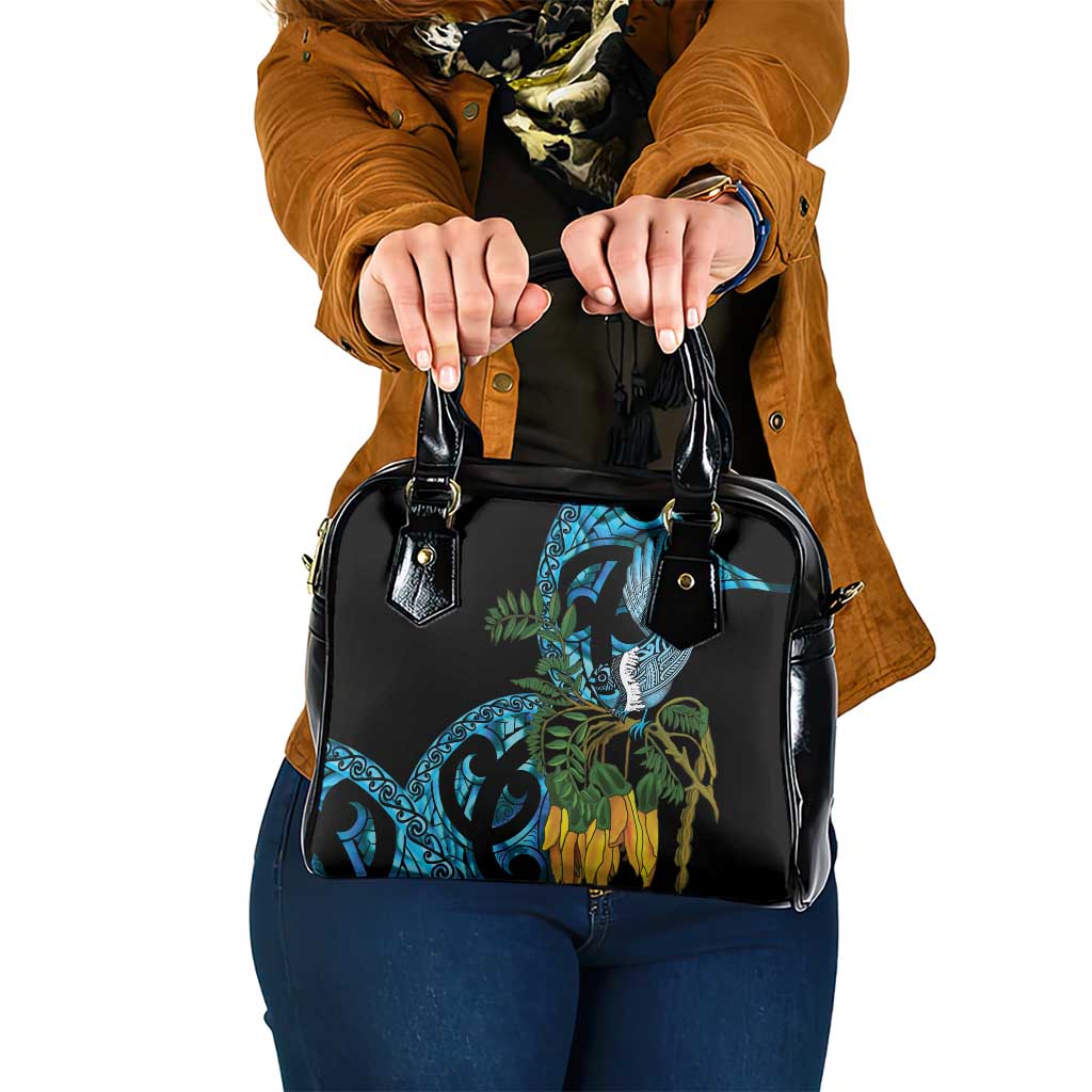 Turquoise New Zealand Kowhai And Piwakawaka Shoulder Handbag Maori Ngaru Paua Shell LT14 One Size Turquoise - Polynesian Pride