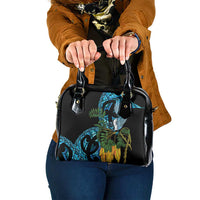 Turquoise New Zealand Kowhai And Piwakawaka Shoulder Handbag Maori Ngaru Paua Shell LT14 One Size Turquoise - Polynesian Pride