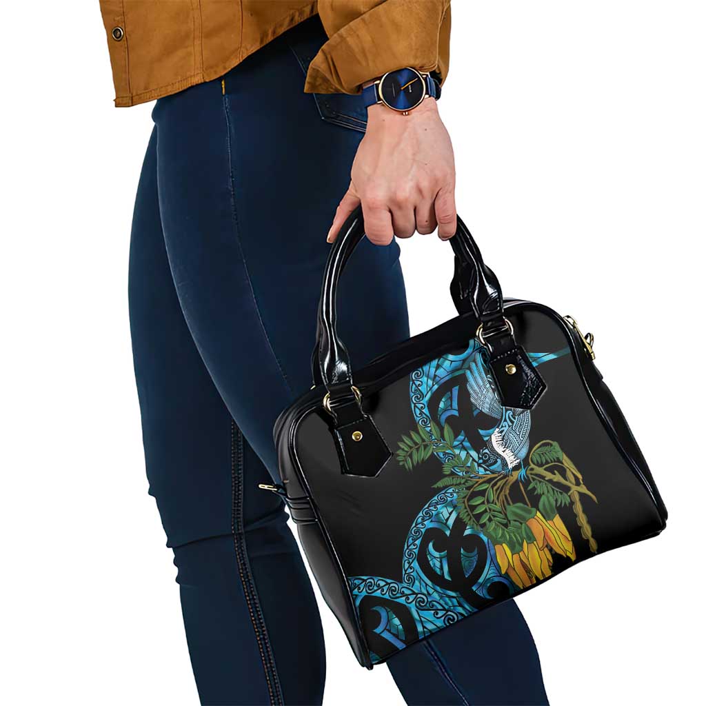 Turquoise New Zealand Kowhai And Piwakawaka Shoulder Handbag Maori Ngaru Paua Shell LT14 - Polynesian Pride
