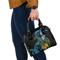 Turquoise New Zealand Kowhai And Piwakawaka Shoulder Handbag Maori Ngaru Paua Shell LT14 - Polynesian Pride