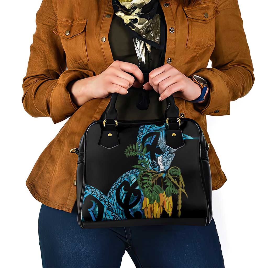 Turquoise New Zealand Kowhai And Piwakawaka Shoulder Handbag Maori Ngaru Paua Shell LT14 - Polynesian Pride