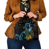 Turquoise New Zealand Kowhai And Piwakawaka Shoulder Handbag Maori Ngaru Paua Shell LT14 - Polynesian Pride