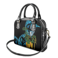 Turquoise New Zealand Kowhai And Piwakawaka Shoulder Handbag Maori Ngaru Paua Shell LT14 - Polynesian Pride