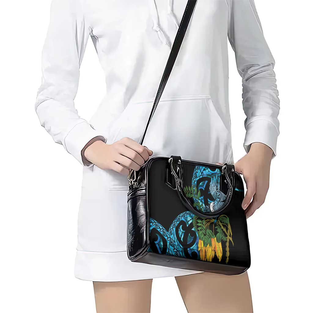 Turquoise New Zealand Kowhai And Piwakawaka Shoulder Handbag Maori Ngaru Paua Shell LT14 - Polynesian Pride