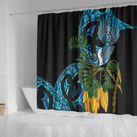 Turquoise New Zealand Kowhai And Piwakawaka Shower Curtain Maori Ngaru Paua Shell LT14 - Polynesian Pride