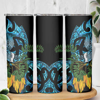 Turquoise New Zealand Kowhai And Piwakawaka Skinny Tumbler Maori Ngaru Paua Shell LT14 - Polynesian Pride