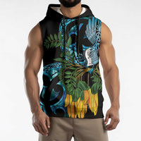 Turquoise New Zealand Kowhai And Piwakawaka Sleeveless Hoodie Maori Ngaru Paua Shell LT14 - Polynesian Pride