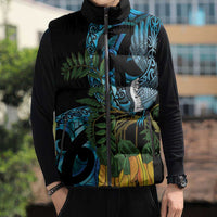 Turquoise New Zealand Kowhai And Piwakawaka Sleeveless Puffer Jacket Maori Ngaru Paua Shell LT14 - Polynesian Pride