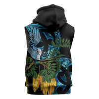 Turquoise New Zealand Kowhai And Piwakawaka Sleeveless Zip Hoodie Maori Ngaru Paua Shell LT14 - Polynesian Pride