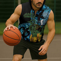 Turquoise New Zealand Kowhai And Piwakawaka Sleeveless Zip Hoodie Maori Ngaru Paua Shell LT14 - Polynesian Pride