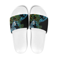 Turquoise New Zealand Kowhai And Piwakawaka Slide Sandals Maori Ngaru Paua Shell LT14 Turquoise - Polynesian Pride