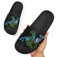 Turquoise New Zealand Kowhai And Piwakawaka Slide Sandals Maori Ngaru Paua Shell LT14 - Polynesian Pride