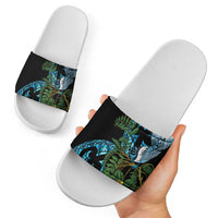 Turquoise New Zealand Kowhai And Piwakawaka Slide Sandals Maori Ngaru Paua Shell LT14 - Polynesian Pride