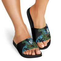 Turquoise New Zealand Kowhai And Piwakawaka Slide Sandals Maori Ngaru Paua Shell LT14 - Polynesian Pride