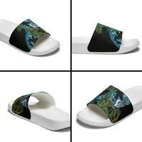 Turquoise New Zealand Kowhai And Piwakawaka Slide Sandals Maori Ngaru Paua Shell LT14 - Polynesian Pride