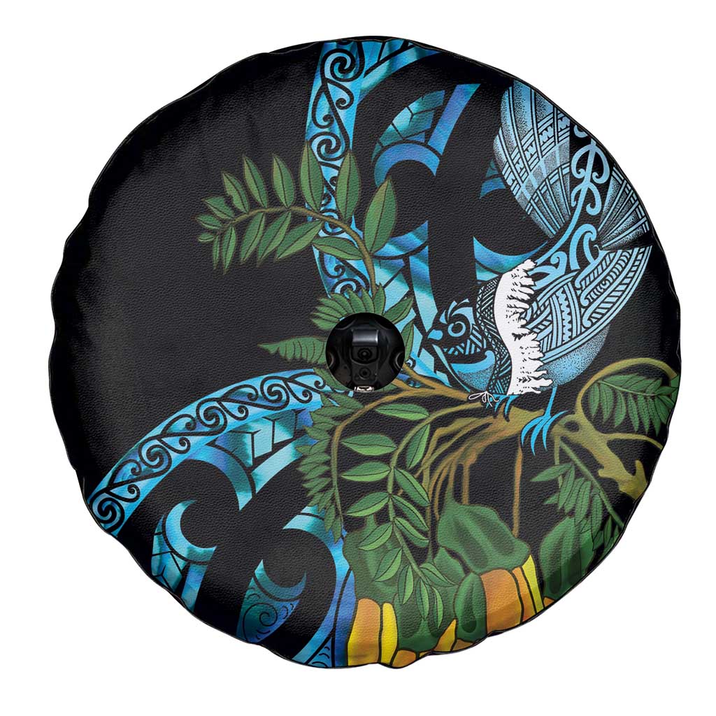 Turquoise New Zealand Kowhai And Piwakawaka Spare Tire Cover Maori Ngaru Paua Shell LT14 - Polynesian Pride